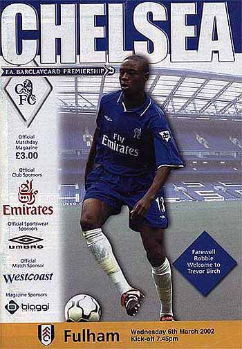 programme cover for Chelsea v Fulham, 6th Mar 2002