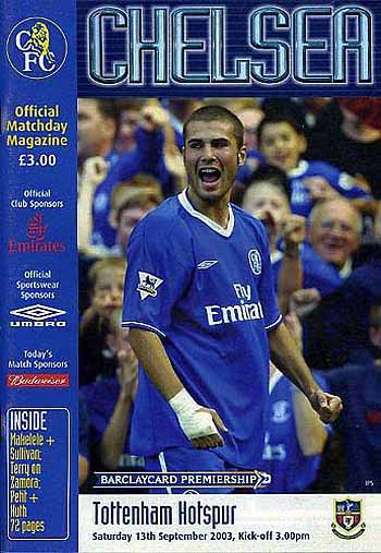 programme cover for Chelsea v Tottenham Hotspur, 13th Sep 2003