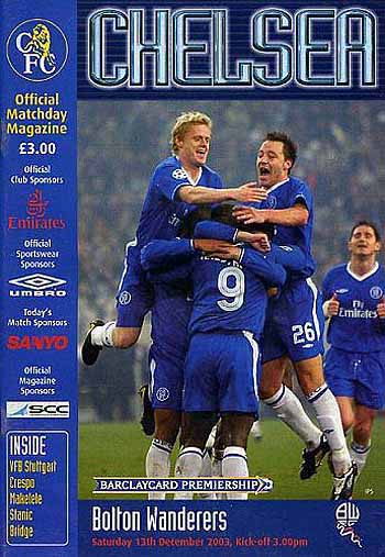 programme cover for Chelsea v Bolton Wanderers, Saturday, 13th Dec 2003