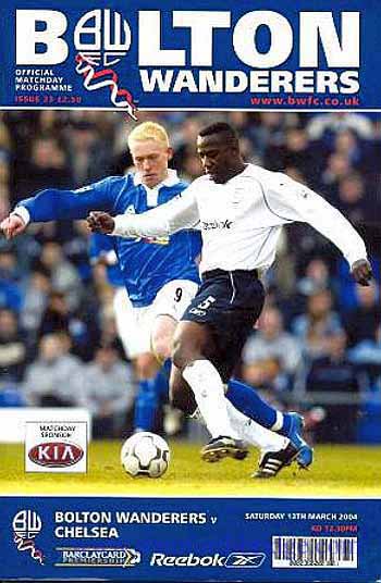 programme cover for Bolton Wanderers v Chelsea, 13th Mar 2004