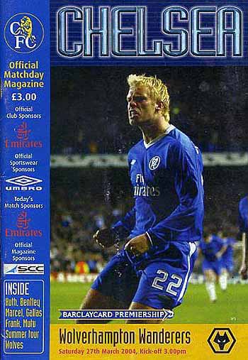 programme cover for Chelsea v Wolverhampton Wanderers, 27th Mar 2004