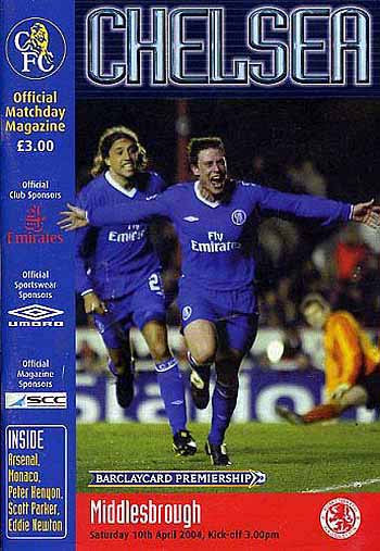 programme cover for Chelsea v Middlesbrough, 10th Apr 2004