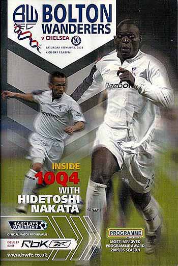 programme cover for Bolton Wanderers v Chelsea, Saturday, 15th Apr 2006