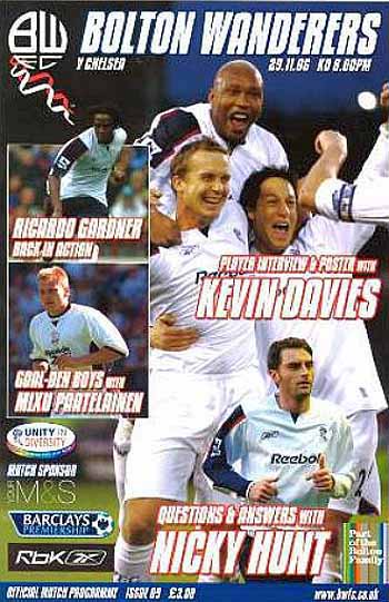 programme cover for Bolton Wanderers v Chelsea, 29th Nov 2006
