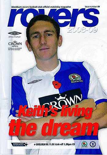 programme cover for Blackburn Rovers v Chelsea, 9th Nov 2008