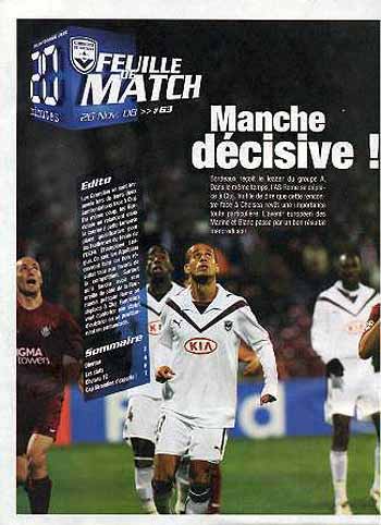 programme cover for Bordeaux v Chelsea, 26th Nov 2008