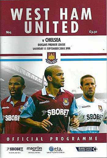 programme cover for West Ham United v Chelsea, 11th Sep 2010