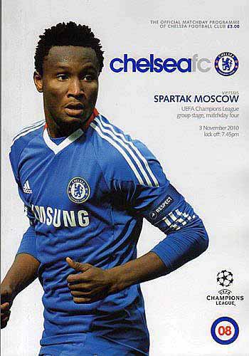 programme cover for Chelsea v Spartak Moscow, 3rd Nov 2010