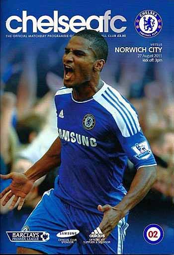 programme cover for Chelsea v Norwich City, 27th Aug 2011