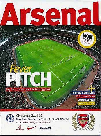 programme cover for Arsenal v Chelsea, Saturday, 21st Apr 2012