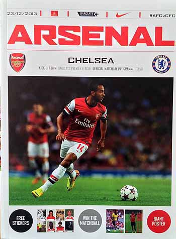 programme cover for Arsenal v Chelsea, 23rd Dec 2013