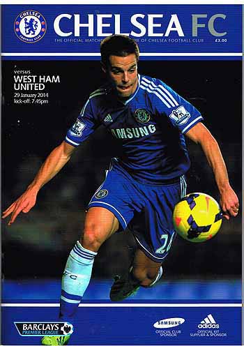 programme cover for Chelsea v West Ham United, 29th Jan 2014