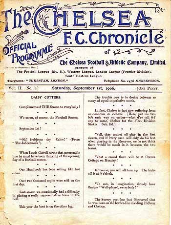 programme cover for Chelsea v Glossop, Saturday, 1st Sep 1906