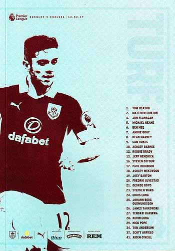 programme cover for Burnley v Chelsea, 12th Feb 2017