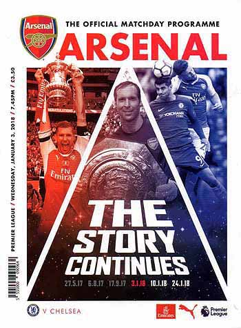programme cover for Arsenal v Chelsea, 3rd Jan 2018
