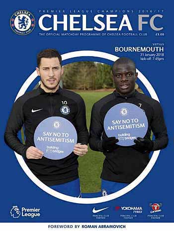 programme cover for Chelsea v AFC Bournemouth, Wednesday, 31st Jan 2018