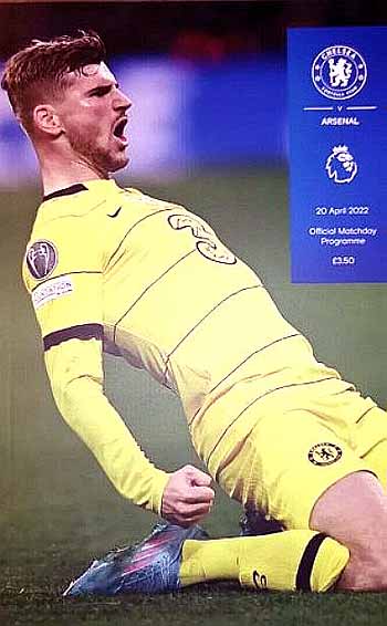 programme cover for Chelsea v Arsenal, 20th Apr 2022