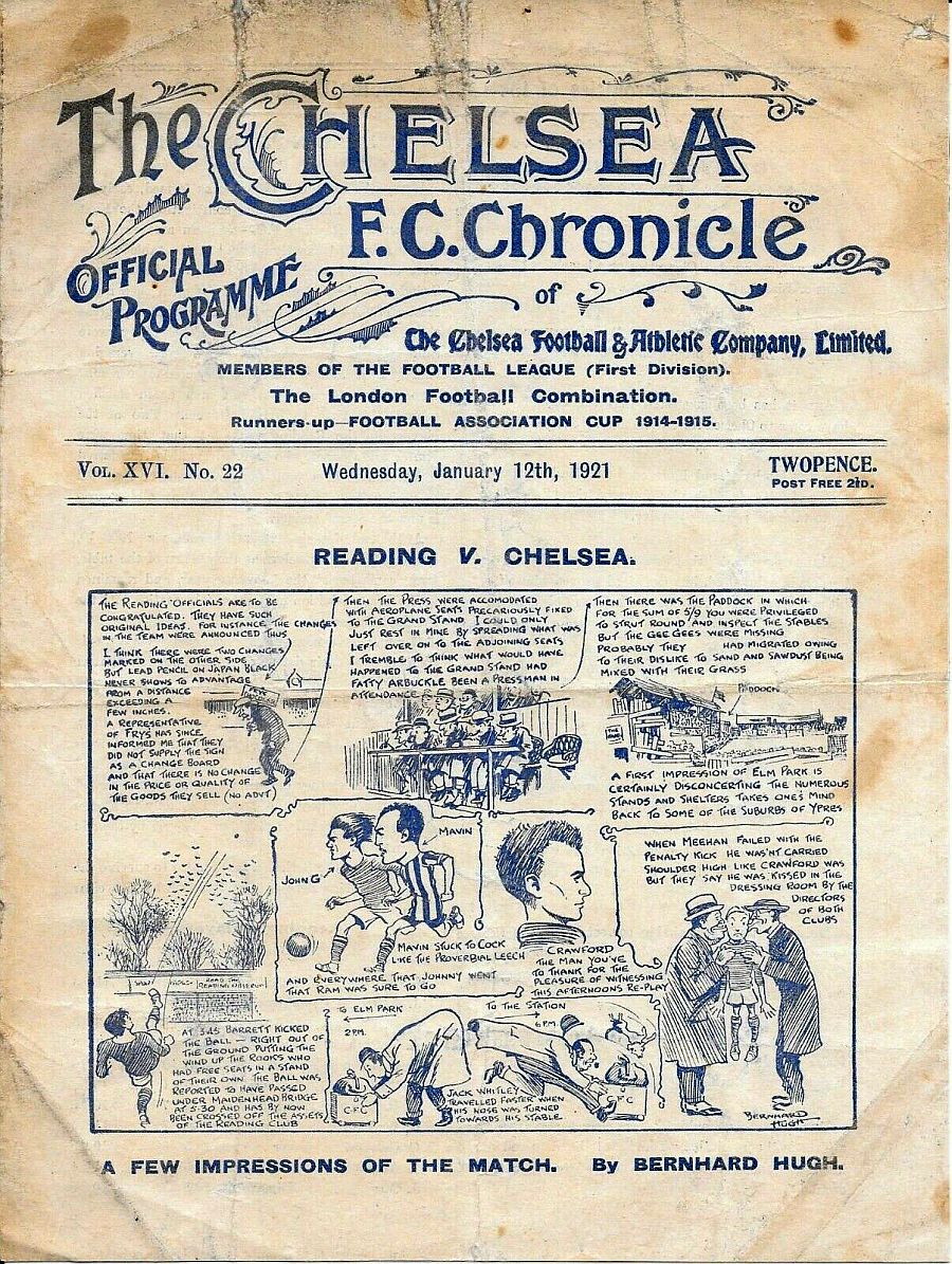 programme cover for Chelsea v Reading, Wednesday, 12th Jan 1921