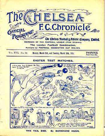 programme cover for Chelsea v Aston Villa, 29th Mar 1921