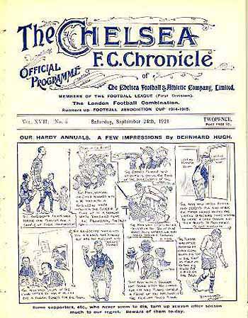 programme cover for Chelsea v Liverpool, Saturday, 24th Sep 1921