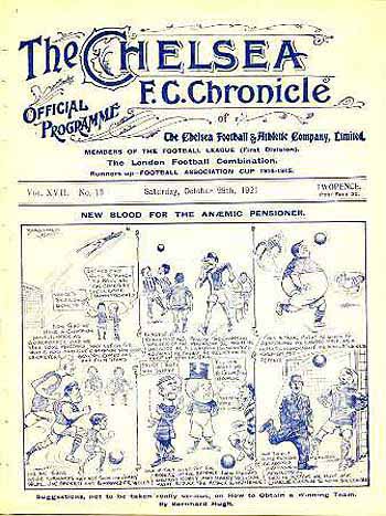 programme cover for Chelsea v Burnley, Saturday, 29th Oct 1921