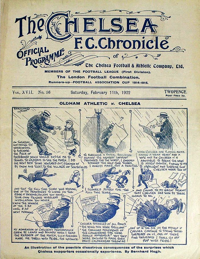 programme cover for Chelsea v Oldham Athletic, Saturday, 11th Feb 1922