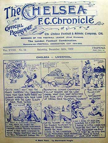 programme cover for Chelsea v Liverpool, Saturday, 30th Dec 1922