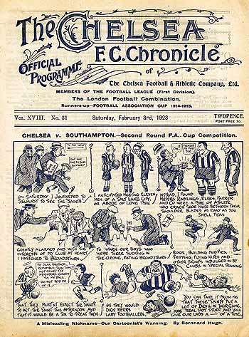 programme cover for Chelsea v Southampton, Saturday, 3rd Feb 1923