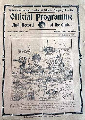 programme cover for Tottenham Hotspur v Chelsea, Monday, 3rd Sep 1923