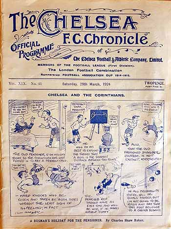 programme cover for Chelsea v Corinthians (UK), 29th Mar 1924
