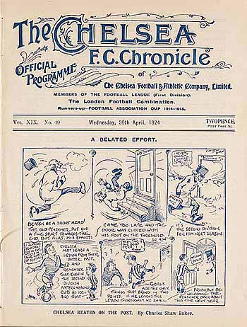 programme cover for Chelsea v Manchester City, Wednesday, 30th Apr 1924