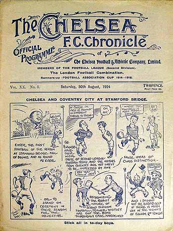 programme cover for Chelsea v Coventry City, Saturday, 30th Aug 1924