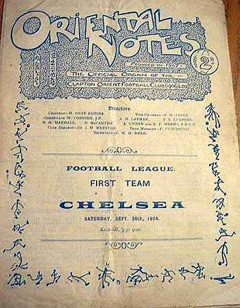 programme cover for Clapton Orient v Chelsea, Saturday, 20th Sep 1924
