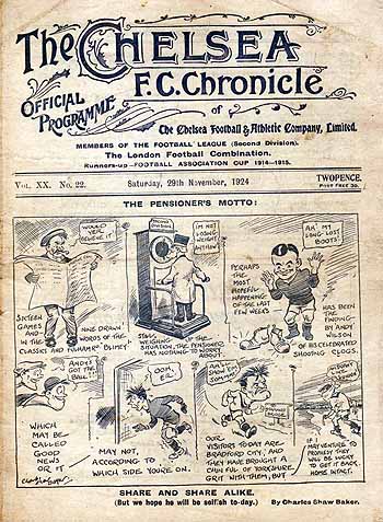programme cover for Chelsea v Bradford City, Saturday, 29th Nov 1924