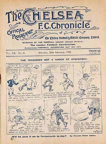 programme cover for Chelsea v Portsmouth, Saturday, 28th Feb 1925