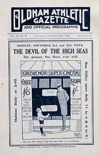 programme cover for Oldham Athletic v Chelsea, Saturday, 31st Oct 1925