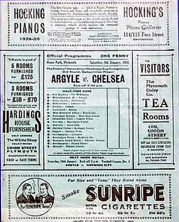 programme cover for Plymouth Argyle v Chelsea, Saturday, 9th Jan 1926