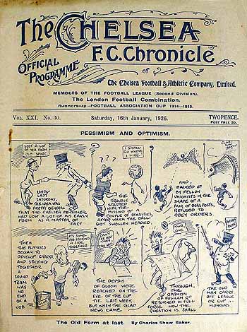 programme cover for Chelsea v Port Vale, Saturday, 16th Jan 1926