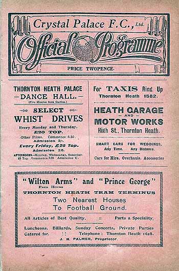 programme cover for Crystal Palace v Chelsea, Saturday, 30th Jan 1926