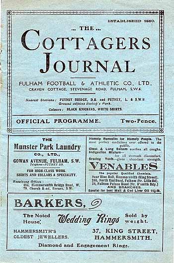 programme cover for Fulham v Chelsea, Saturday, 6th Feb 1926