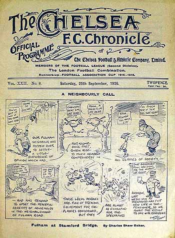 programme cover for Chelsea v Fulham, Saturday, 25th Sep 1926