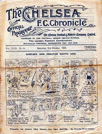 programme cover for Chelsea v Preston North End, Saturday, 2nd Oct 1926
