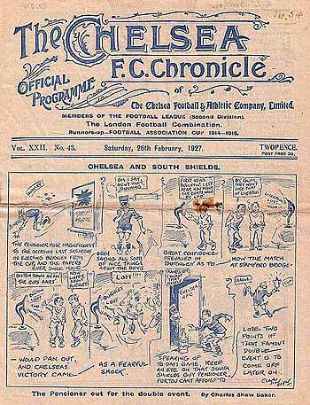 programme cover for Chelsea v South Shields, Saturday, 26th Feb 1927